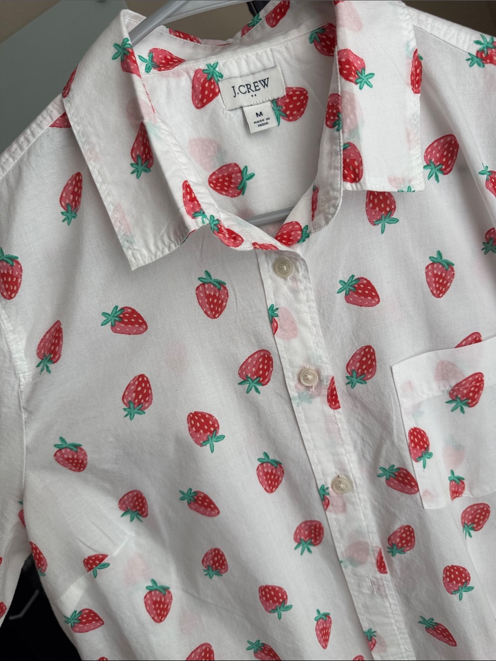 J. Crew White Button-Down Shirt with Red Strawberry Print, slim fit 20 in ptp - Picture 5 of 5